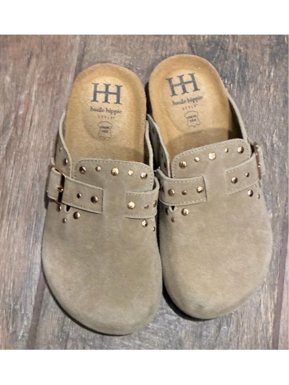 Haute Hippie Suede Clogs, girls Size 2, Taupe